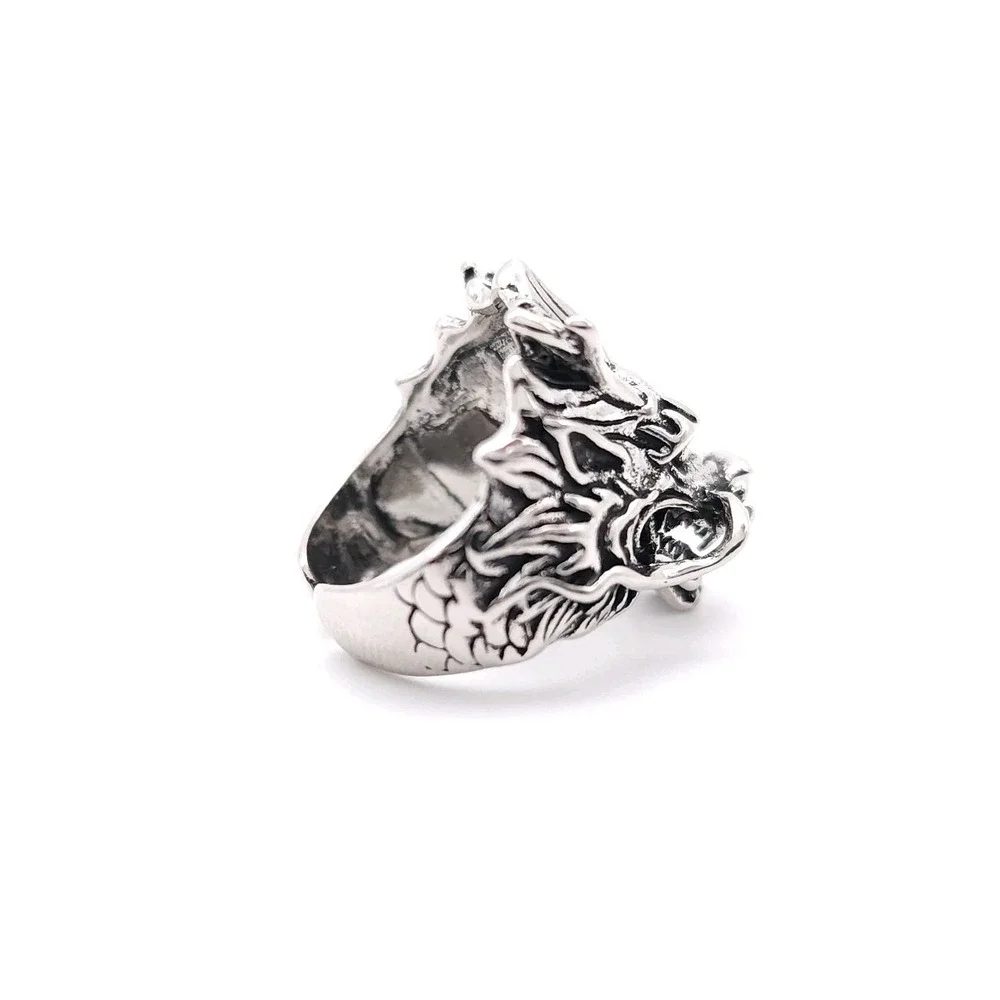 Gothic Dragon Head Ring Silver Plated Adjustable Fantasy Unisex Jewelry‎